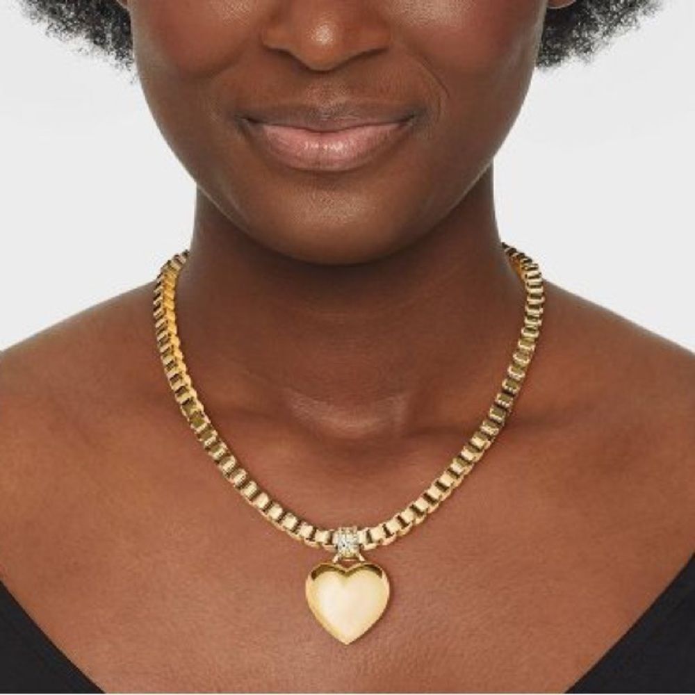SUGARFIX by BaubleBar Puffy Heart Pendant Necklace - Gold Tone Rhinestone​